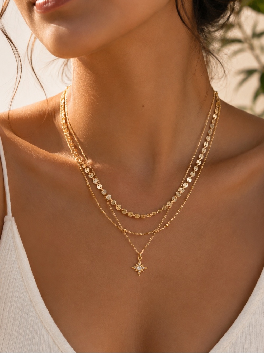 18K Gold Plated Layered Star Pendant Necklace
